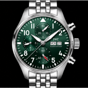 iwc pilot's watch chronograph quadrante verde bracciale acciaio