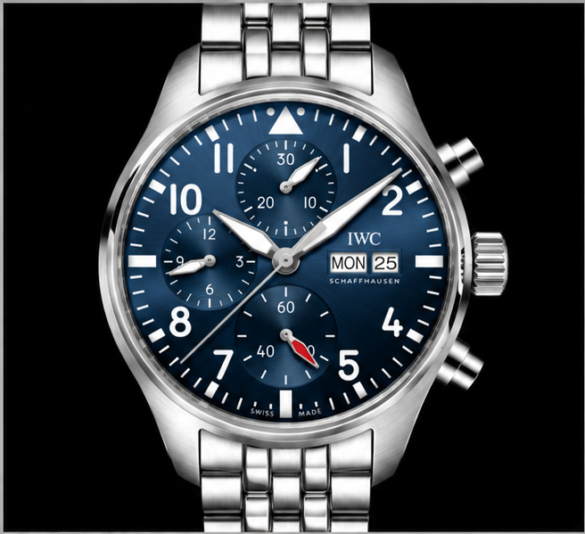 iwc pilot's watch chronograph quadrante blu bracciale acciaio