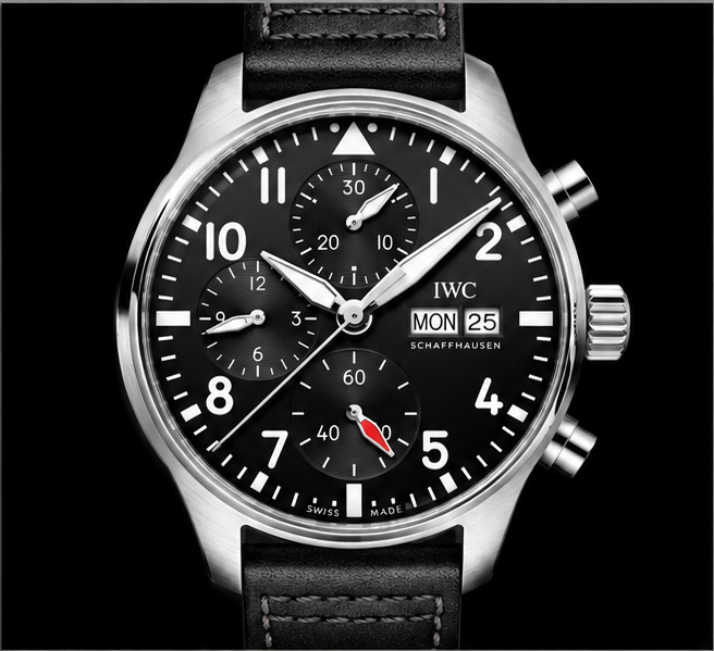 iwc pilot's watch chronograph quadrante nero cinturino nero