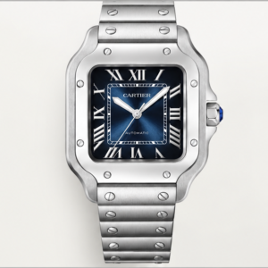 cartier santos automatico acciaio quadrante blu