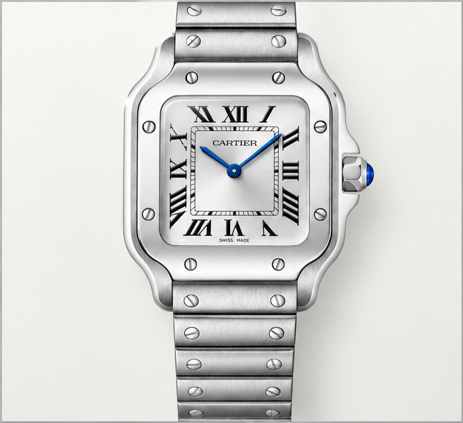cartier santos acciaio quadrante argentato