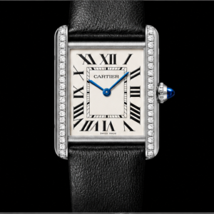 cartier tank con diamanti e cinturino nero