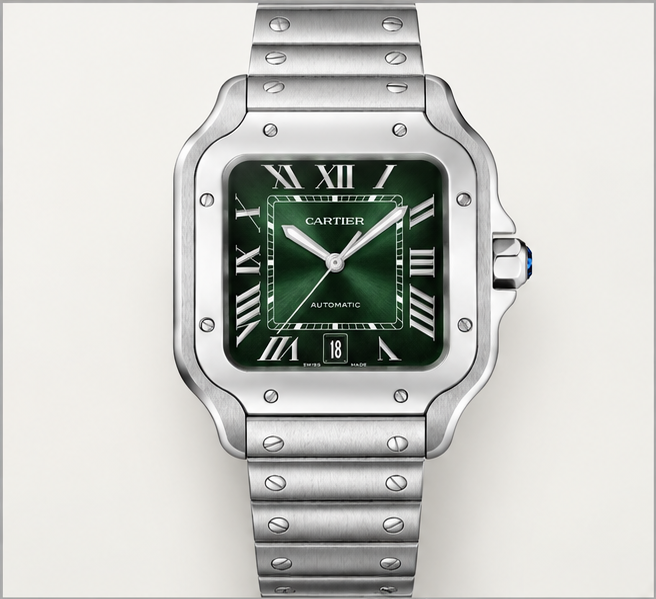 cartier santos automatico acciaio quadrante verde