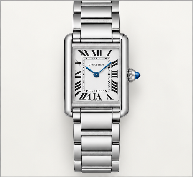 cartier tank must acciaio bracciale quadrante argento