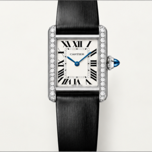 cartier tank diamanti cinturino nero quadrante argento