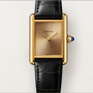 cartier tank louis cartier oro giallo quadrante oro cinturino nero