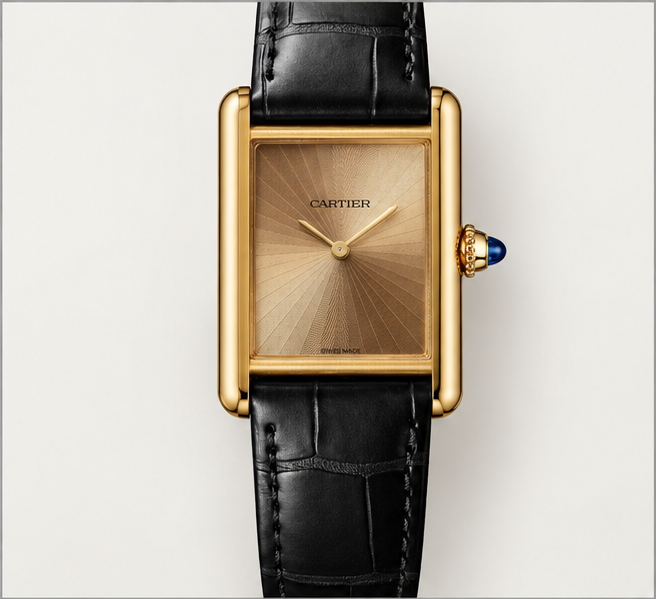cartier tank louis cartier oro giallo quadrante oro cinturino nero