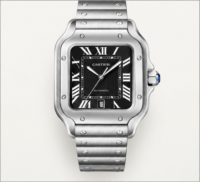 cartier santos automatico acciaio quadrante nero