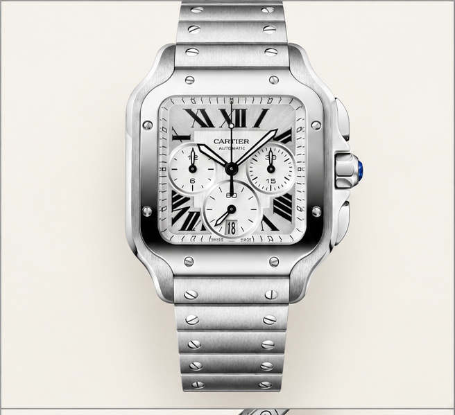 cartier santos chronograph automatico acciaio quadrante argento