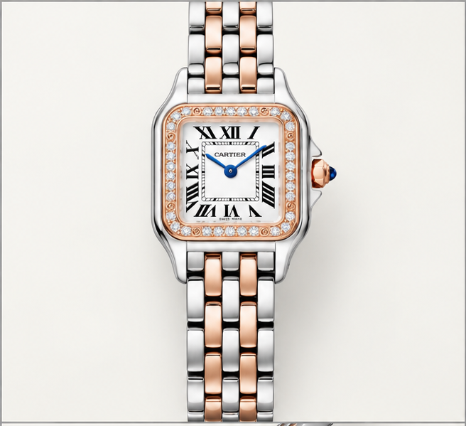 cartier panthère bicolore quadrante bianco con lunetta pietre