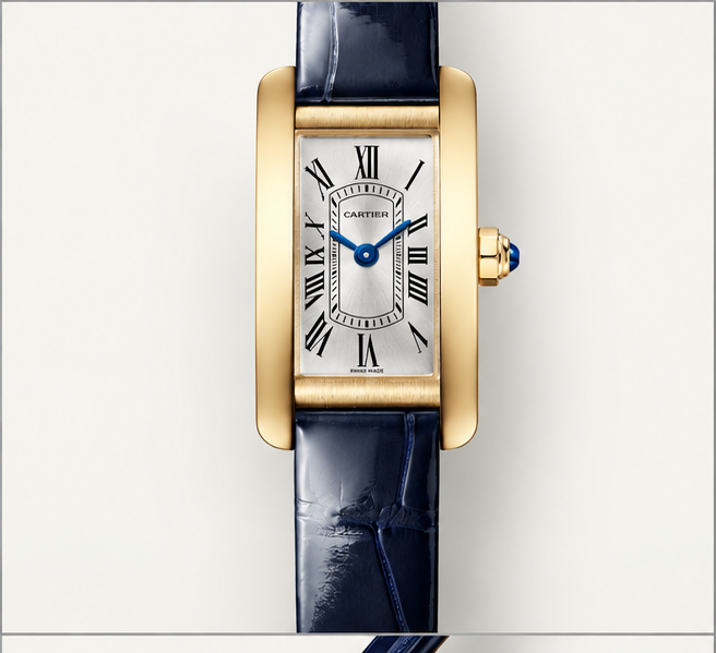 cartier tank allongée oro giallo cinturino blu