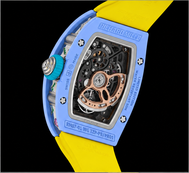 richard mille rm 07 01 coloured ceramics pastel blue cinturino giallo