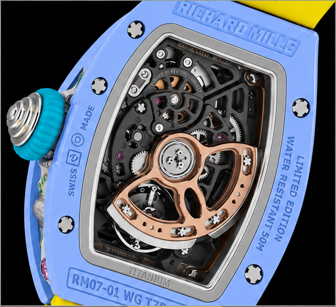 richard mille rm 07 01 coloured ceramics pastel blue cinturino giallo