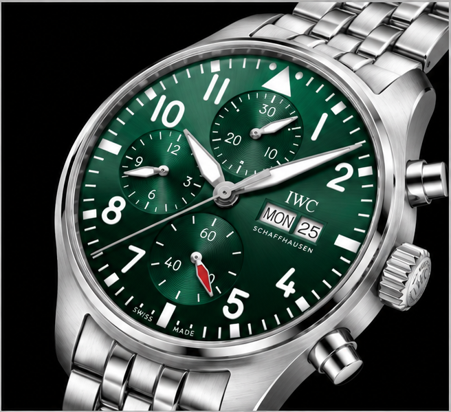 iwc pilot's watch chronograph quadrante verde bracciale acciaio