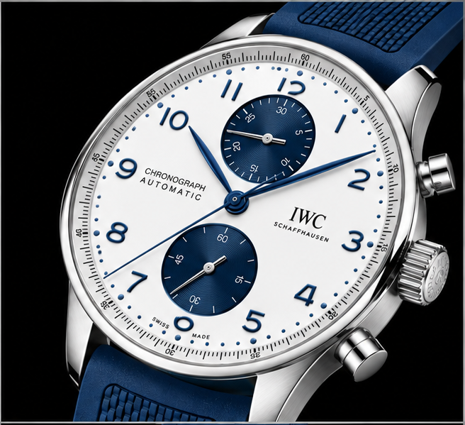 iwc portugieser chronograph quadrante bianco blu