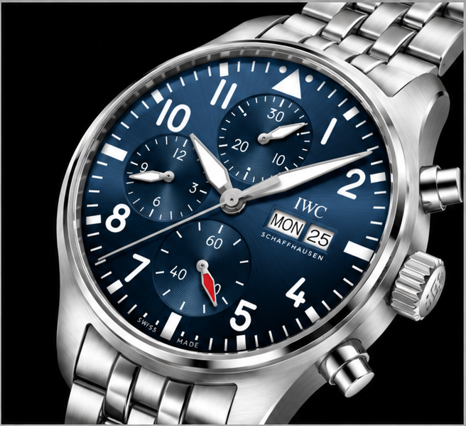 iwc pilot's watch chronograph quadrante blu bracciale acciaio