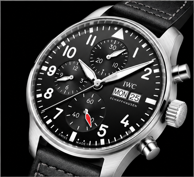 iwc pilot's watch chronograph quadrante nero cinturino nero