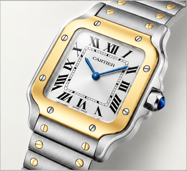cartier santos bicolore acciaio e oro quadrante argentato