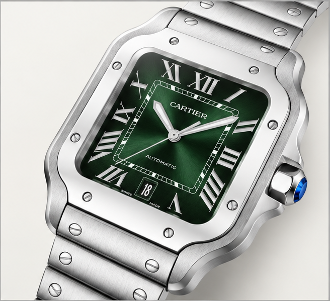 cartier santos automatico acciaio quadrante verde