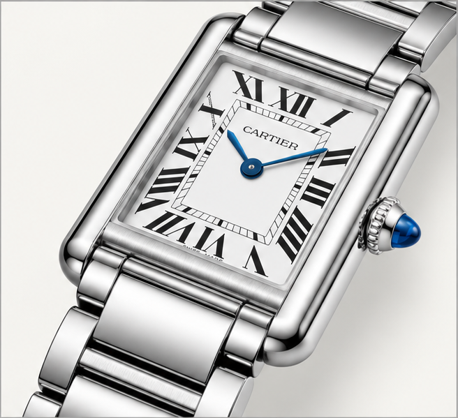 cartier tank must acciaio bracciale quadrante argento