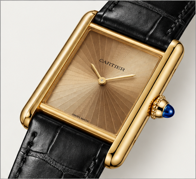 cartier tank louis cartier oro giallo quadrante oro cinturino nero