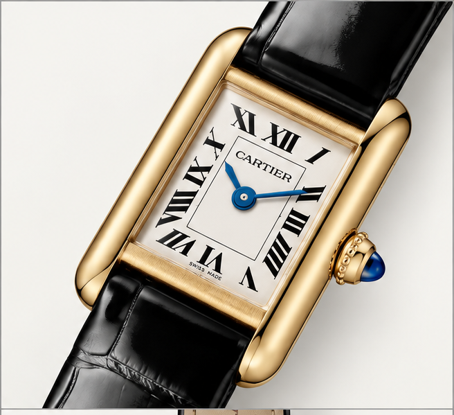 cartier tank louis oro giallo quadrante bianco cinturino nero