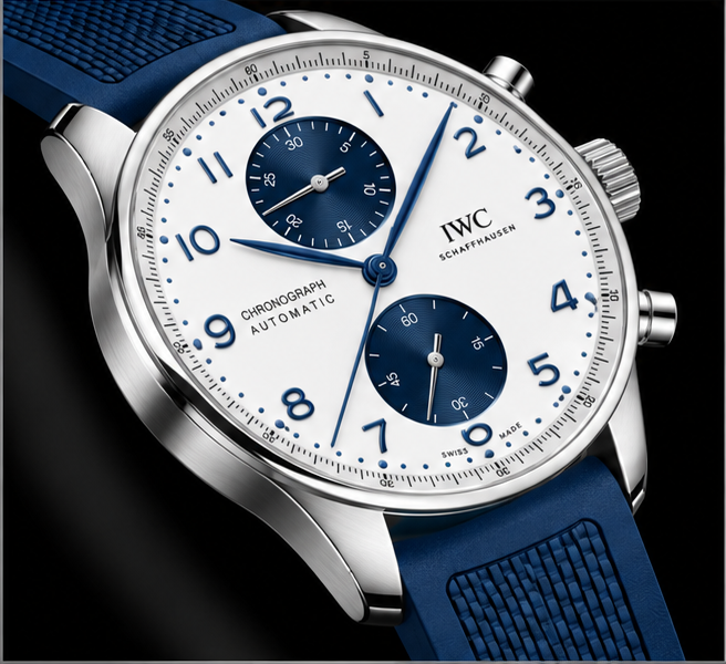 iwc portugieser chronograph quadrante bianco blu