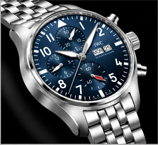 iwc pilot's watch chronograph quadrante blu bracciale acciaio