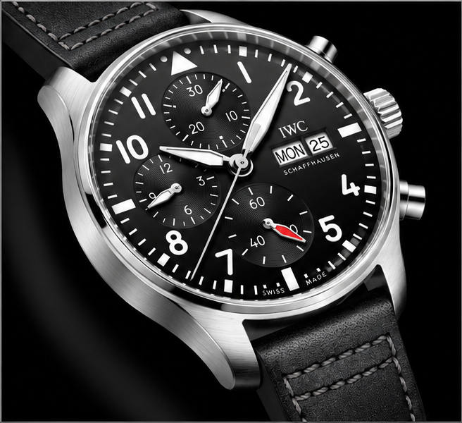 iwc pilot's watch chronograph quadrante nero cinturino nero