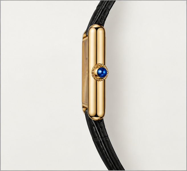 cartier tank louis cartier oro giallo quadrante oro cinturino nero