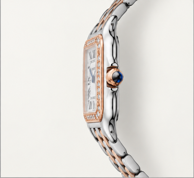 cartier panthère bicolore quadrante bianco con lunetta pietre