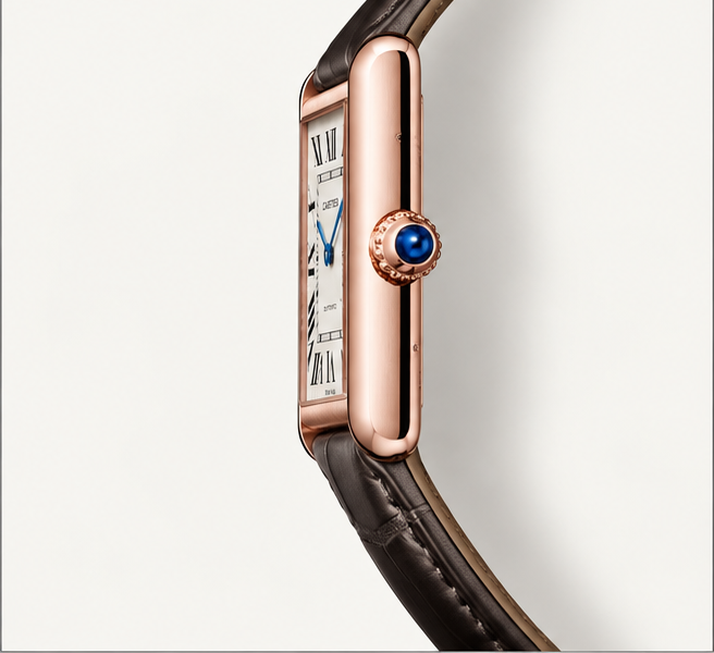 cartier tank louis cartier automatico oro rosa cinturino marrone