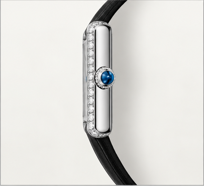 cartier tank diamanti cinturino nero quadrante argento