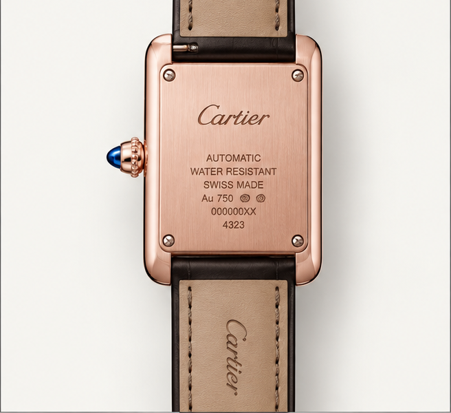 cartier tank louis cartier automatico oro rosa cinturino marrone