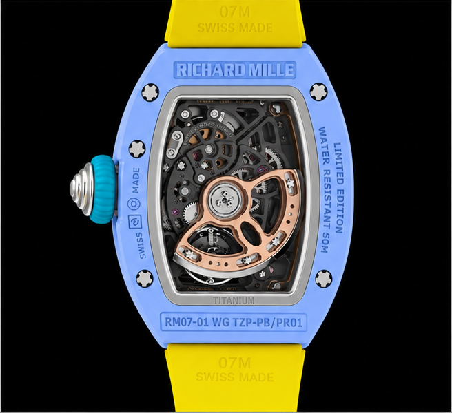 richard mille rm 07 01 coloured ceramics pastel blue cinturino giallo