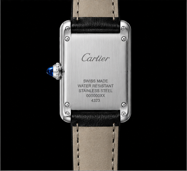 cartier tank con diamanti e cinturino nero