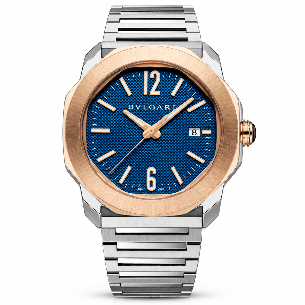 Bvlgari Octo Roma Automatic Acciaio Oro Rosa Quadrante Blu - immagine 3