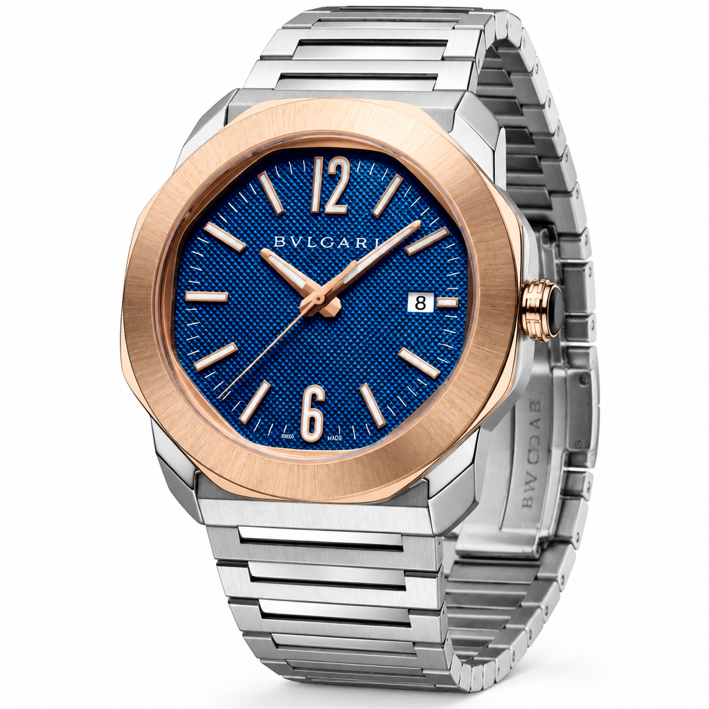 Bvlgari Octo Roma Automatic Acciaio Oro Rosa Quadrante Blu - immagine 4