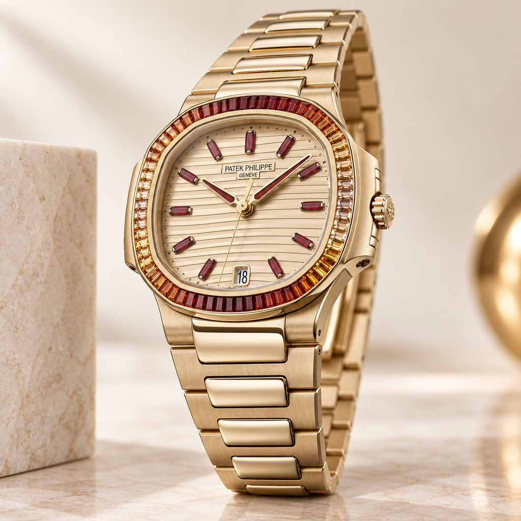 Patek Philippe Nautilus Oro con Lunetta Pietre - immagine 2